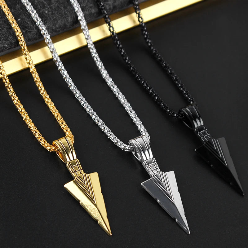 2022 Fashion Jewelry Black Gold Silver Color Arrow Head Pendant Long Chain Necklaces for Men jeweley gift wholesale hot sale