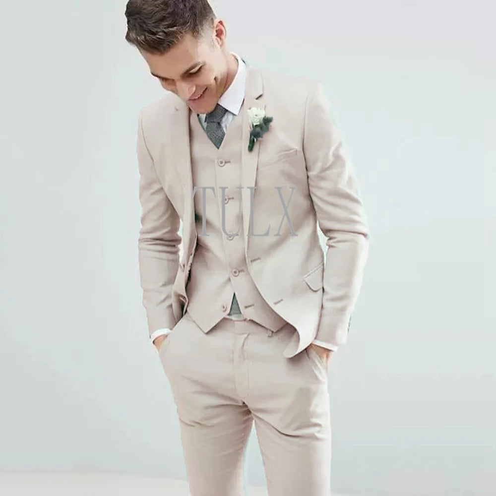 Light Green Men Suits Wedding Tuxedos Notched Lapel Fashion Groom Formal Wear Slim Fit Blazer Jacket+Pant+Vest Costume Homme