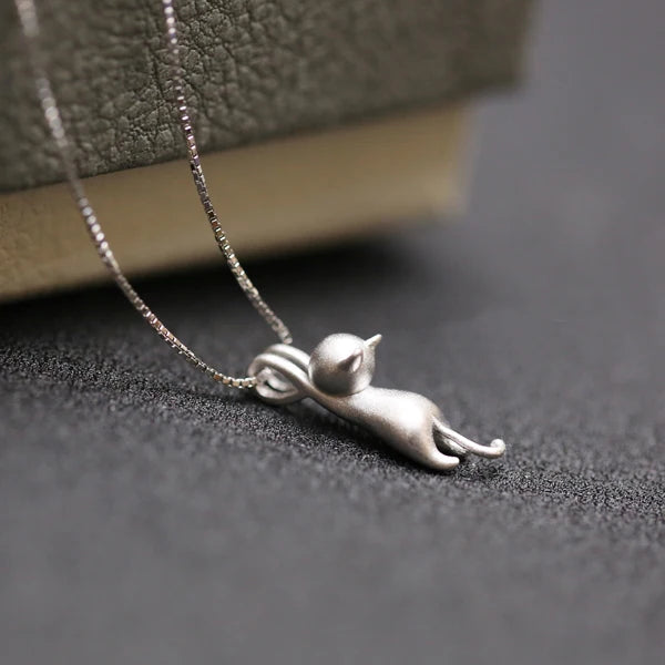 925 Sterling Silver  Cute cat Necklaces & Pendants For Women Fashion Lady Festival Gift Sterling-silver-jewelry