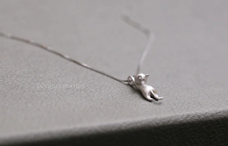 925 Sterling Silver  Cute cat Necklaces & Pendants For Women Fashion Lady Festival Gift Sterling-silver-jewelry